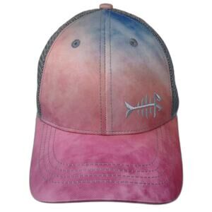 Bassdash Baseball Cap Pink Blue Tie Dye Fish Bone Hat Strapback OS Mesh Skeleton